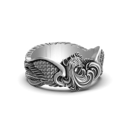 Silver Phoenix Bird Band - Rebirth Jewelry, Best Wedding Gift for Her, Elegant Symbol of Renewal