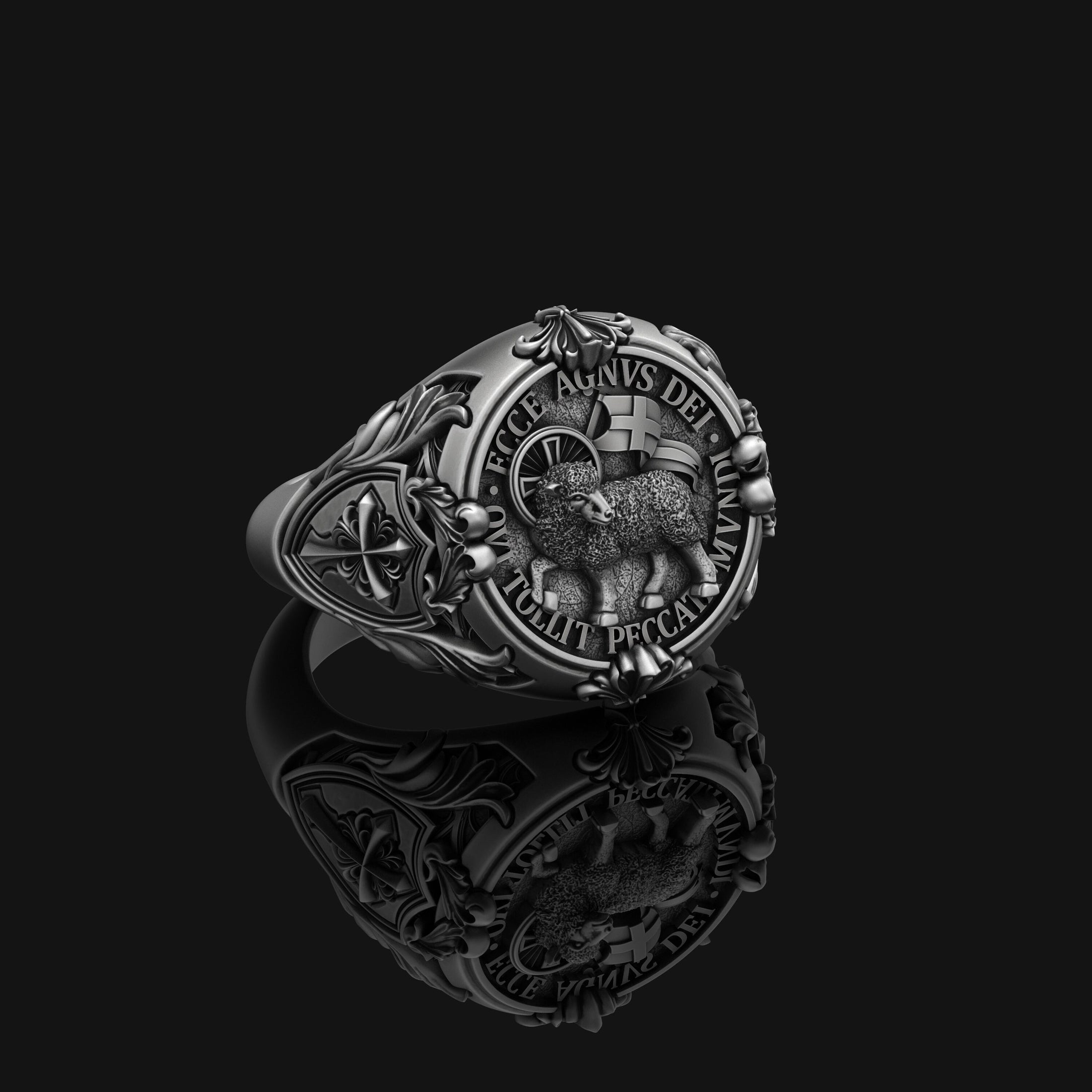 Silver 'Ecce Agnus Dei' Ring - Lamb of God Jewelry, Biblical Ring, Christian Faith Symbol, Religious Gift