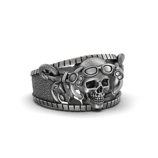 Silver Biker Ring - Skull Jewelry for Motorcycle Lovers, Edgy Men's Ring, Unique Biker Gift