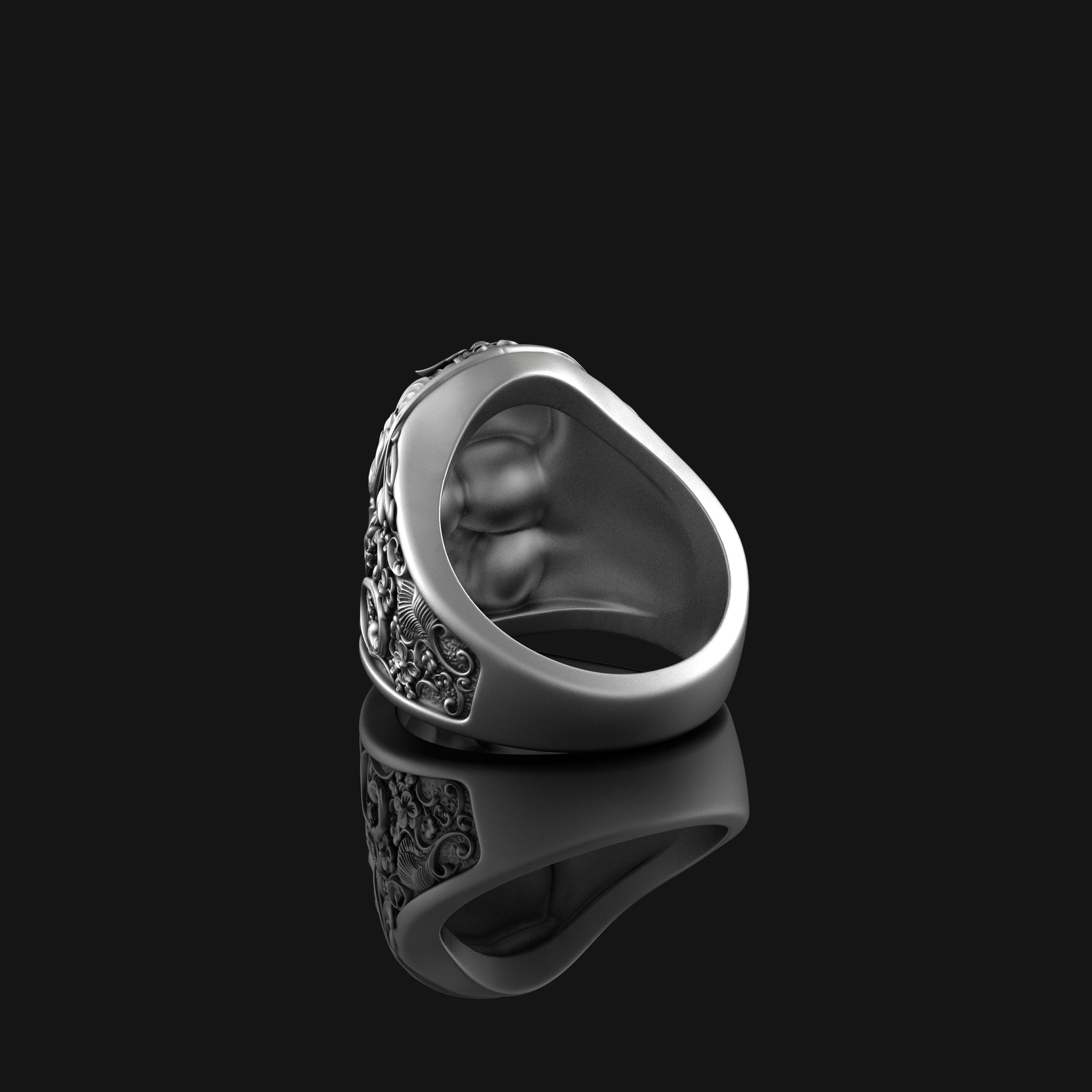 Silver Masonic Skull Ring - Engraved Freemason Jewelry, Gothic Men's Ring, Unique Masonic Gift