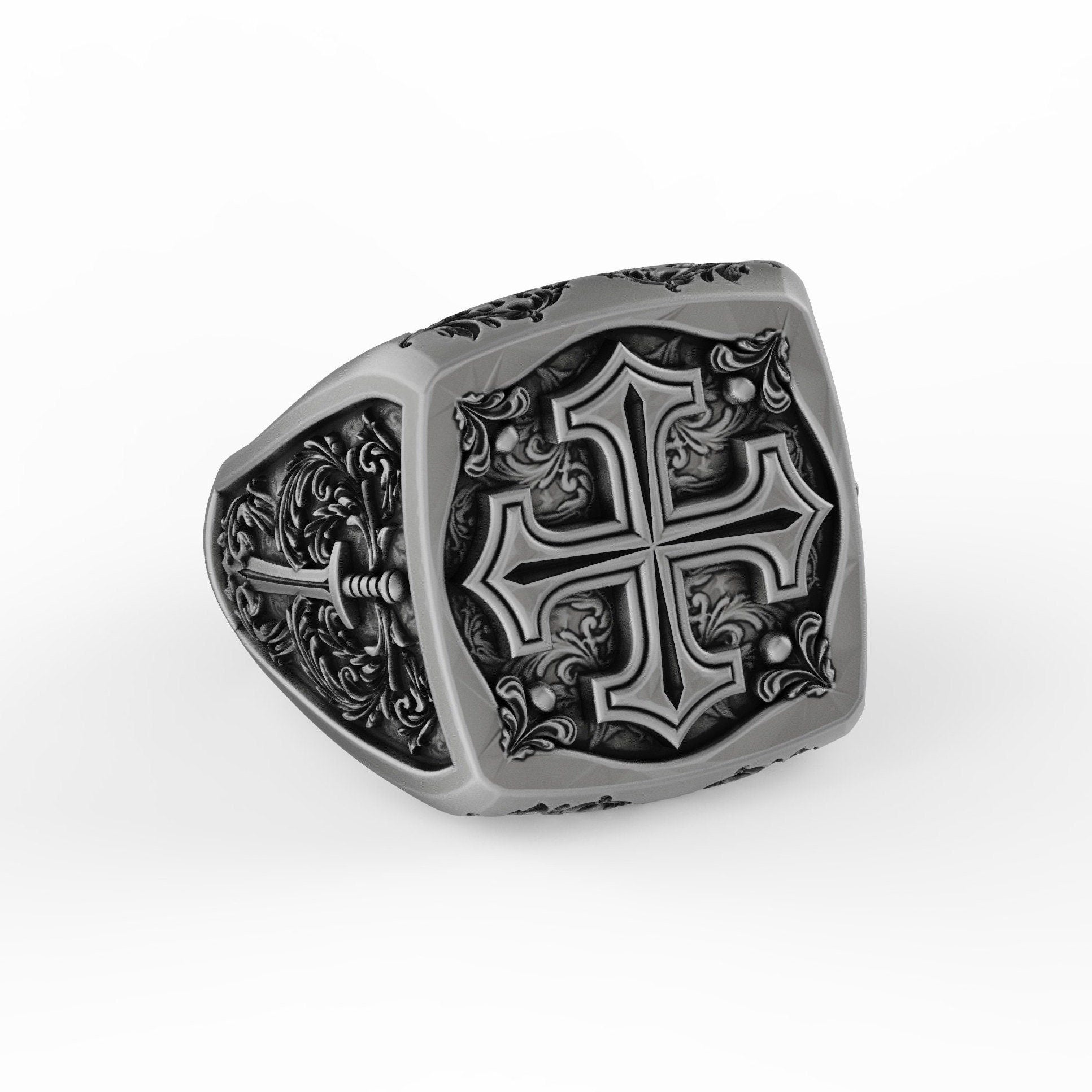 Silver Cross Ring - Crusader Cross Jewelry, Christian Symbol Ring, Religious Gift, Faith-Based Accessory