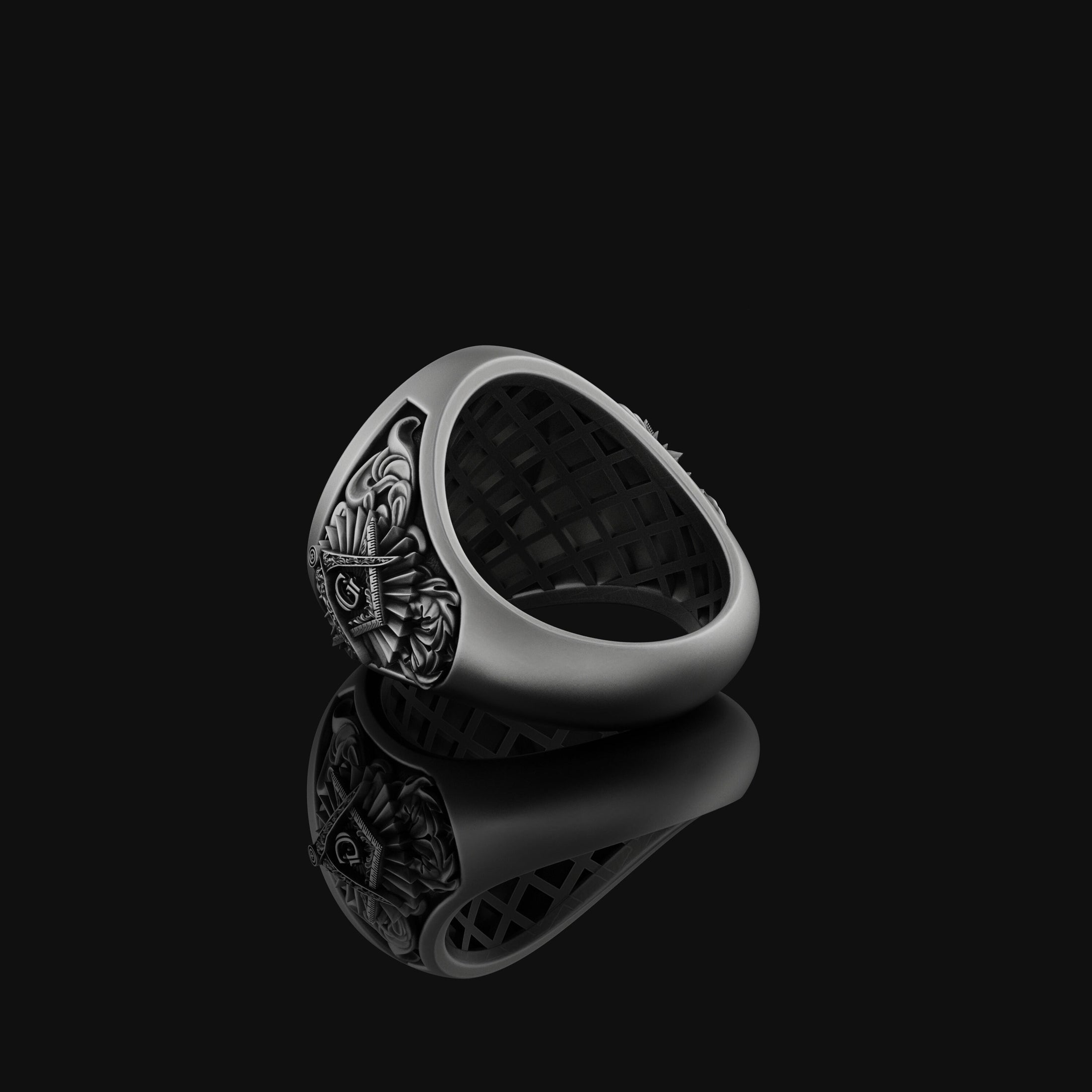 Silver Masonic Ring - 'Spes Mea in Deo Est,' Freemason Jewelry, Religious Masonic Band, Spiritual Gift