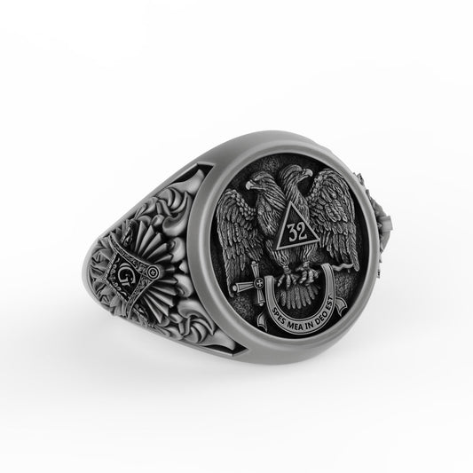 Silver Masonic Ring - 'Spes Mea in Deo Est,' Freemason Jewelry, Religious Masonic Band, Spiritual Gift