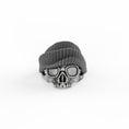 Bild in Galerie-Betrachter laden, Silver Goggled Skull Ring with Beanie - Biker Skull Jewelry, Punk Gothic Ring, Unique Motorcycle Enthusiast Gift
