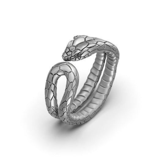 Silver Adjustable Snake Band Ring - Elegant Serpent Jewelry, Unique Adjustable Ring, Symbolic Gift for Her