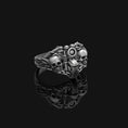 Load image into Gallery viewer, Silver Double Skull Motorcycle Ring - Gothic Biker Jewelry, Edgy Men's Skull Ring, Unique Biker Gift