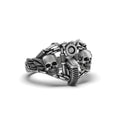 Load image into Gallery viewer, Silver Double Skull Motorcycle Ring - Gothic Biker Jewelry, Edgy Men's Skull Ring, Unique Biker Gift