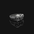 Load image into Gallery viewer, Silver Gothic Biker Skull Ring - Edgy Men's Jewelry, Unique Motorcycle Ring, Bold Biker Gift, Skull Symbol Ring