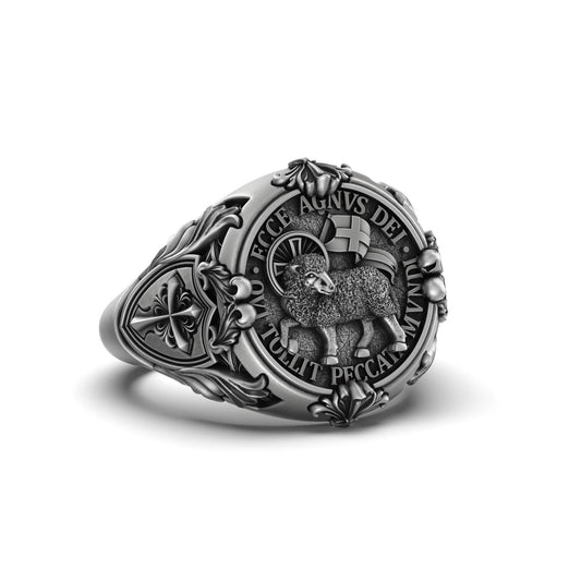 Silver 'Ecce Agnus Dei' Ring - Lamb of God Jewelry, Biblical Ring, Christian Faith Symbol, Religious Gift