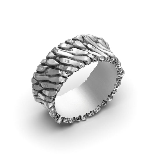 Silver Wood Bark Texture Ring - Nature-Inspired Jewelry, Unique Wedding Band, Rustic Silver Ring, Gift for Nature Lovers