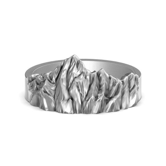 Silver Everest Mountain Band - Love at the Highest Hill-Themed Ring, Unique Wedding Band, Nature-Inspired Jewelry