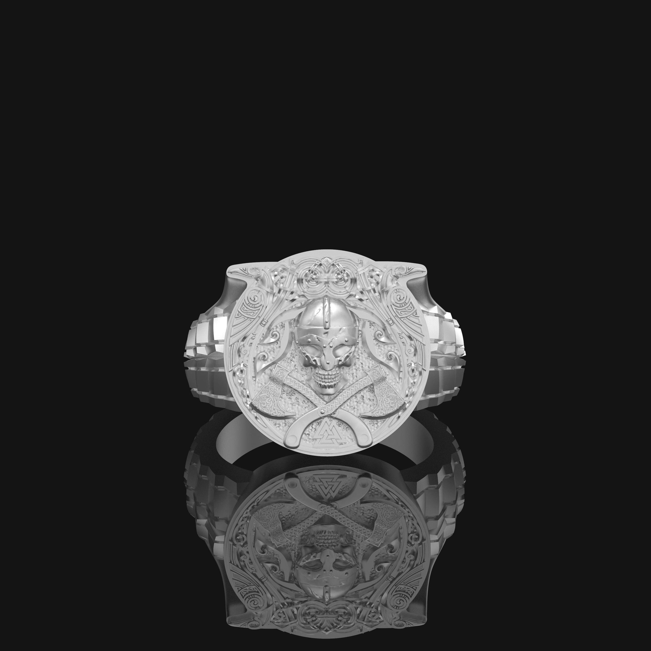 Silver Viking Ring - Axe and Helmet Jewelry, Norse Mythology, Unique Men's Ring, Warrior Symbol Gift