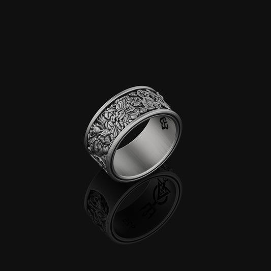 Sterling Silver Jungle Theme Band Ring - Nature-Inspired Jewelry, Unique Gift, Elegant Wildlife Ring