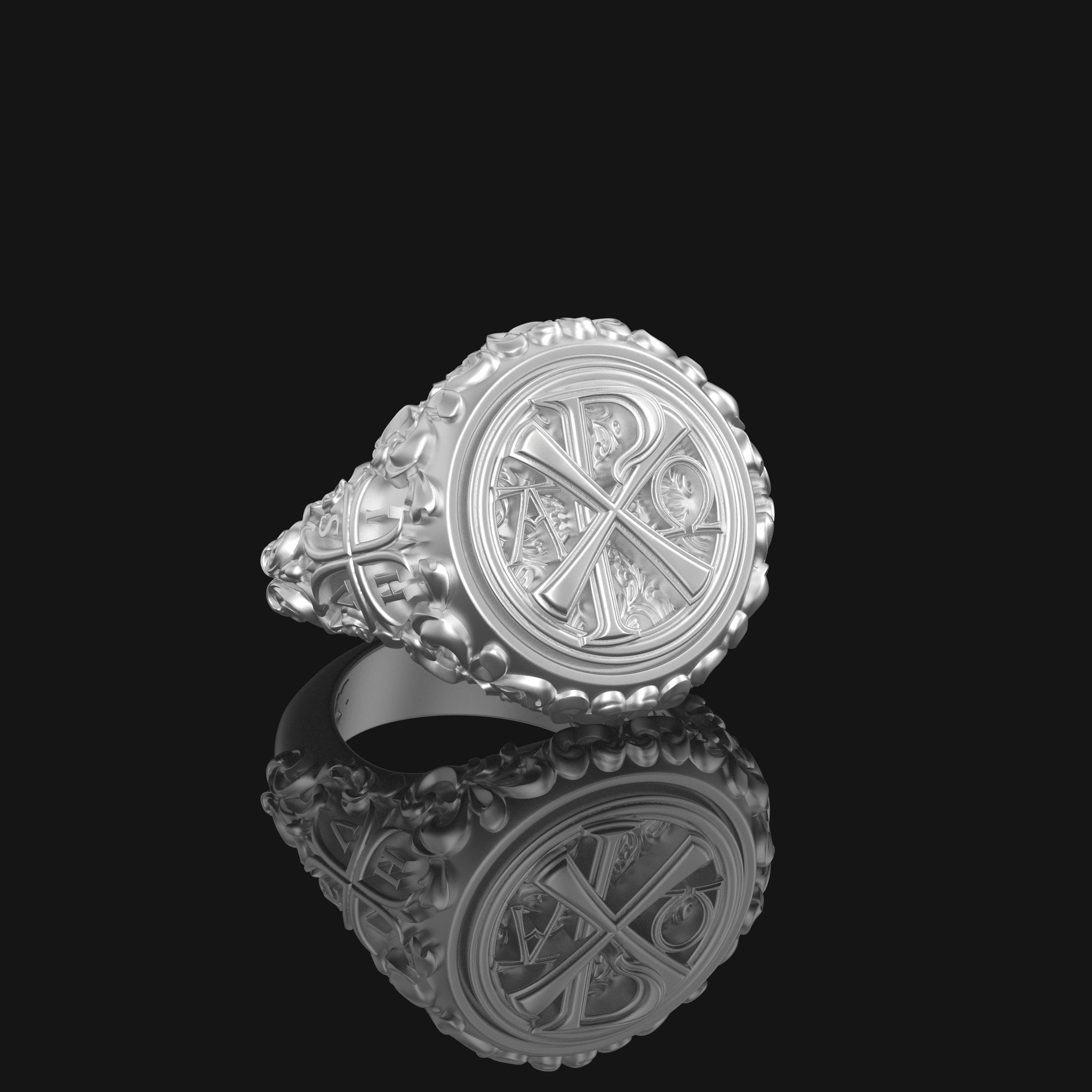 Silver APXΩ Ring - Byzantine Christian Chevalier, Alpha and Omega Jewelry, Unique Religious Gift