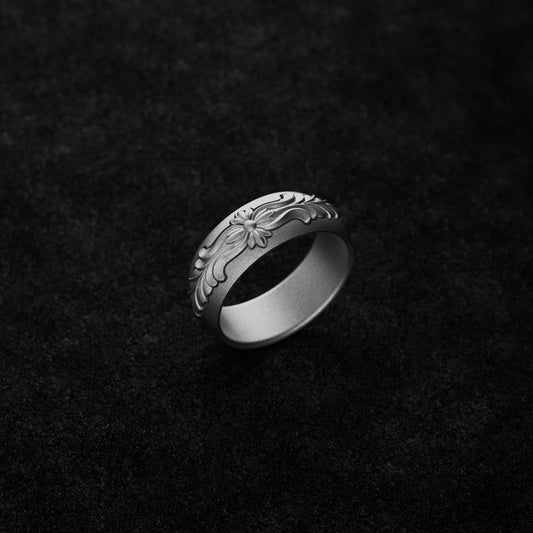 Silver Floral Pattern Band - Engravable Ring for Women, Elegant Nature-Inspired Jewelry, Personalized Gift