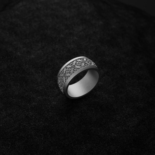 Silver Floral Art Nouveau Band Ring - Engravable Classic Wedding Band, Elegant Nature-Inspired Jewelry for Him & Her