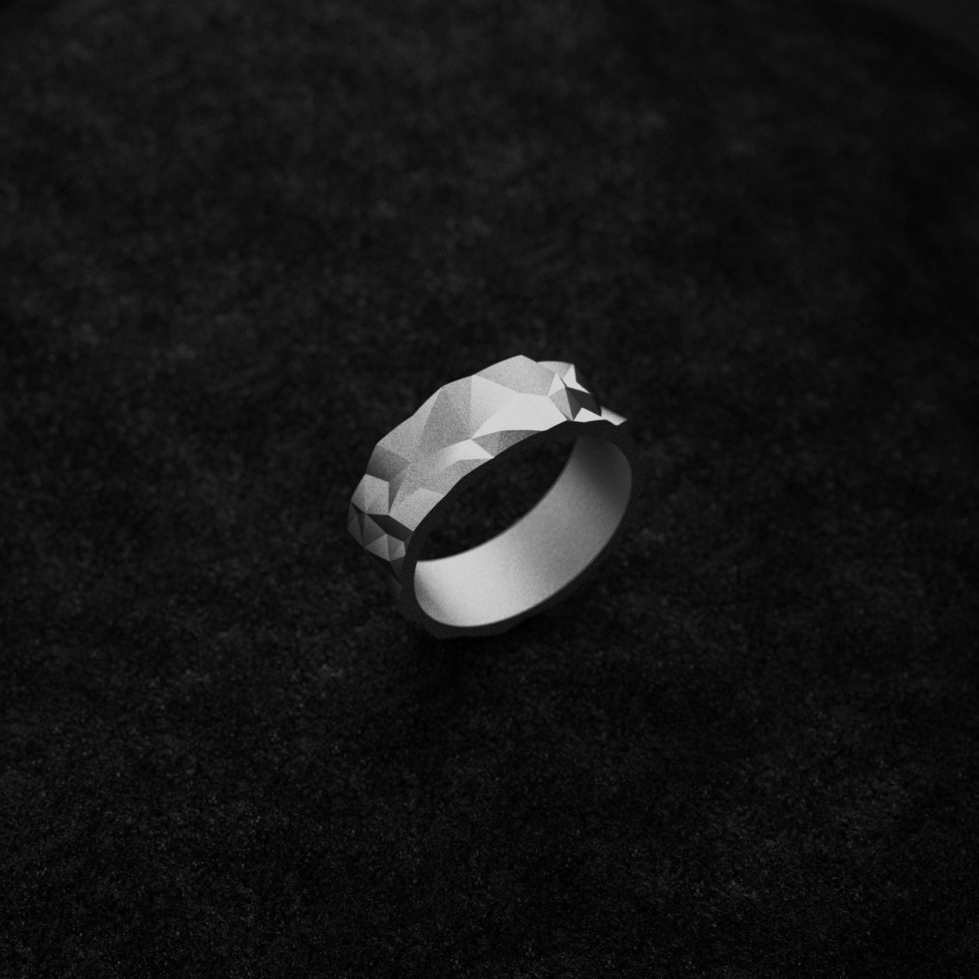 Silver Crystallized Pattern Wedding Band Ring - Unique Textured Design, Elegant Jewelry for Him & Her, Timeless Wedding Ring