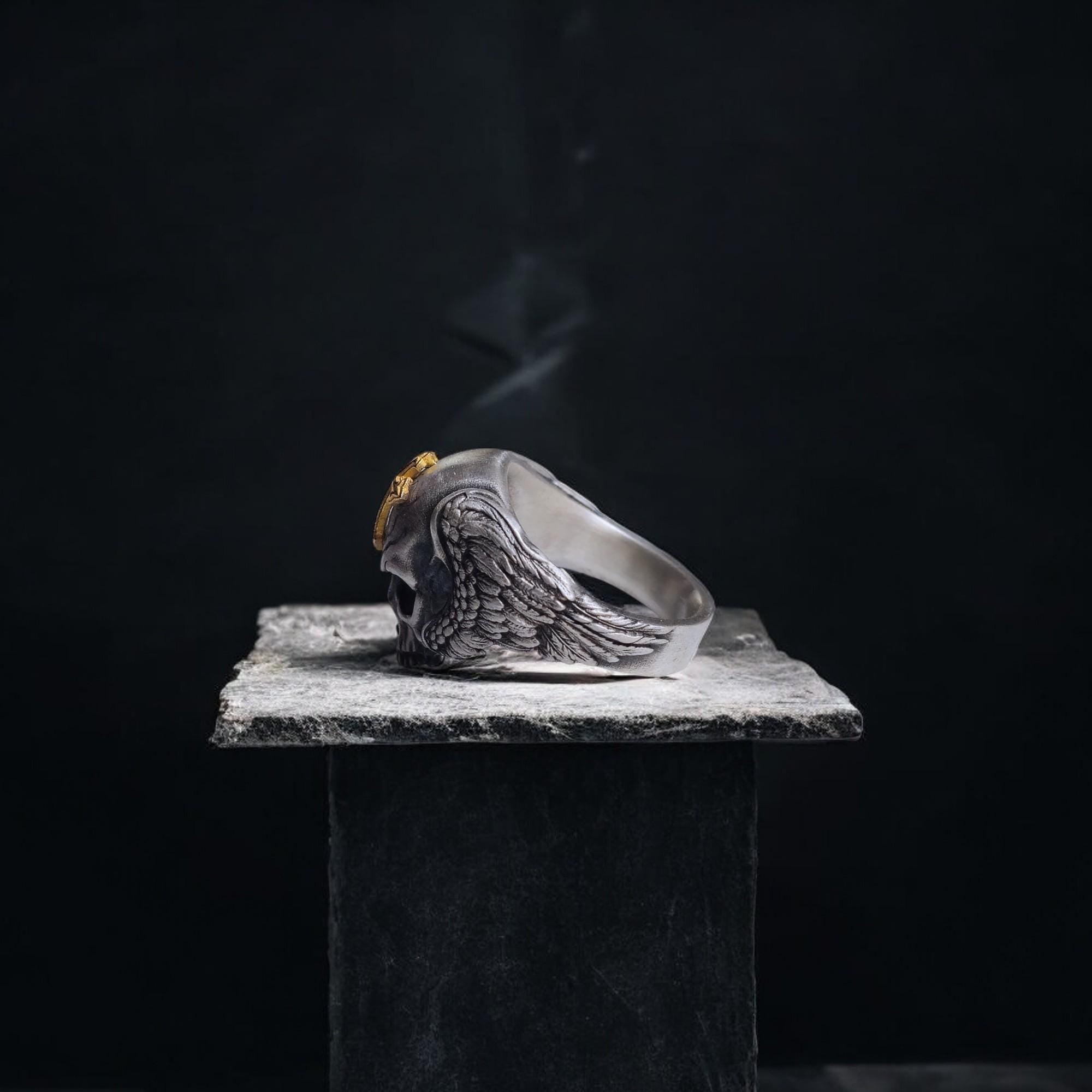 Silver Skull Ring with Cross - Gothic Jewelry, Memento Mori Ring, Unique Gift for Him or Her, Symbolic Gothic Accessory