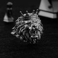 Load image into Gallery viewer, 925 sterling silver Lion King ring with bold lion head design.