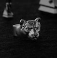 Load image into Gallery viewer, 925 sterling silver puma/cougar ring with fierce feline detail.