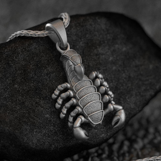 925 sterling silver Armored Scorpion necklace, powerful design.