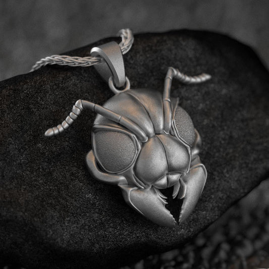 925 sterling silver Bee Head pendant, finely detailed.