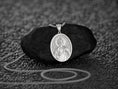 Load image into Gallery viewer, Rhodium plated St. Jude necklace with customizable engraving option
