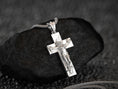 Bild in Galerie-Betrachter laden, Polished silver conceptual cross pendant with female symbolism and textured design,