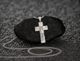 Bild in Galerie-Betrachter laden, Polished silver conceptual cross pendant with female symbolism and textured design,