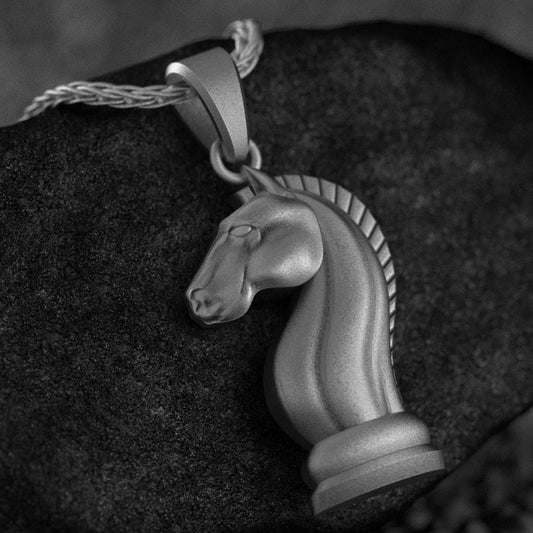 Chess knight horse pendant on chain,