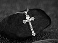 Bild in Galerie-Betrachter laden, Rhodium plated Jesus cross with rose detailing,
