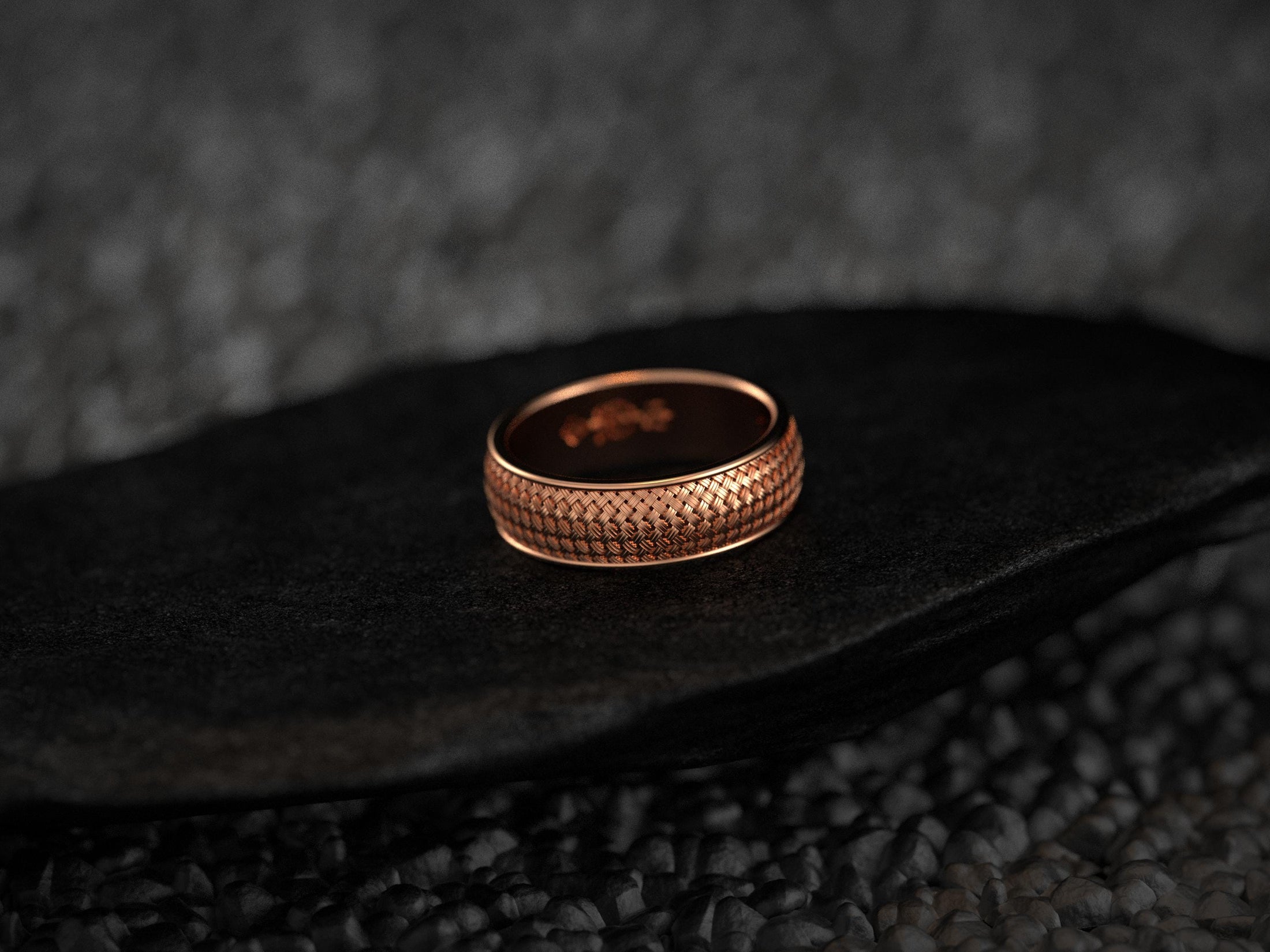 Rose gold woven band ring,