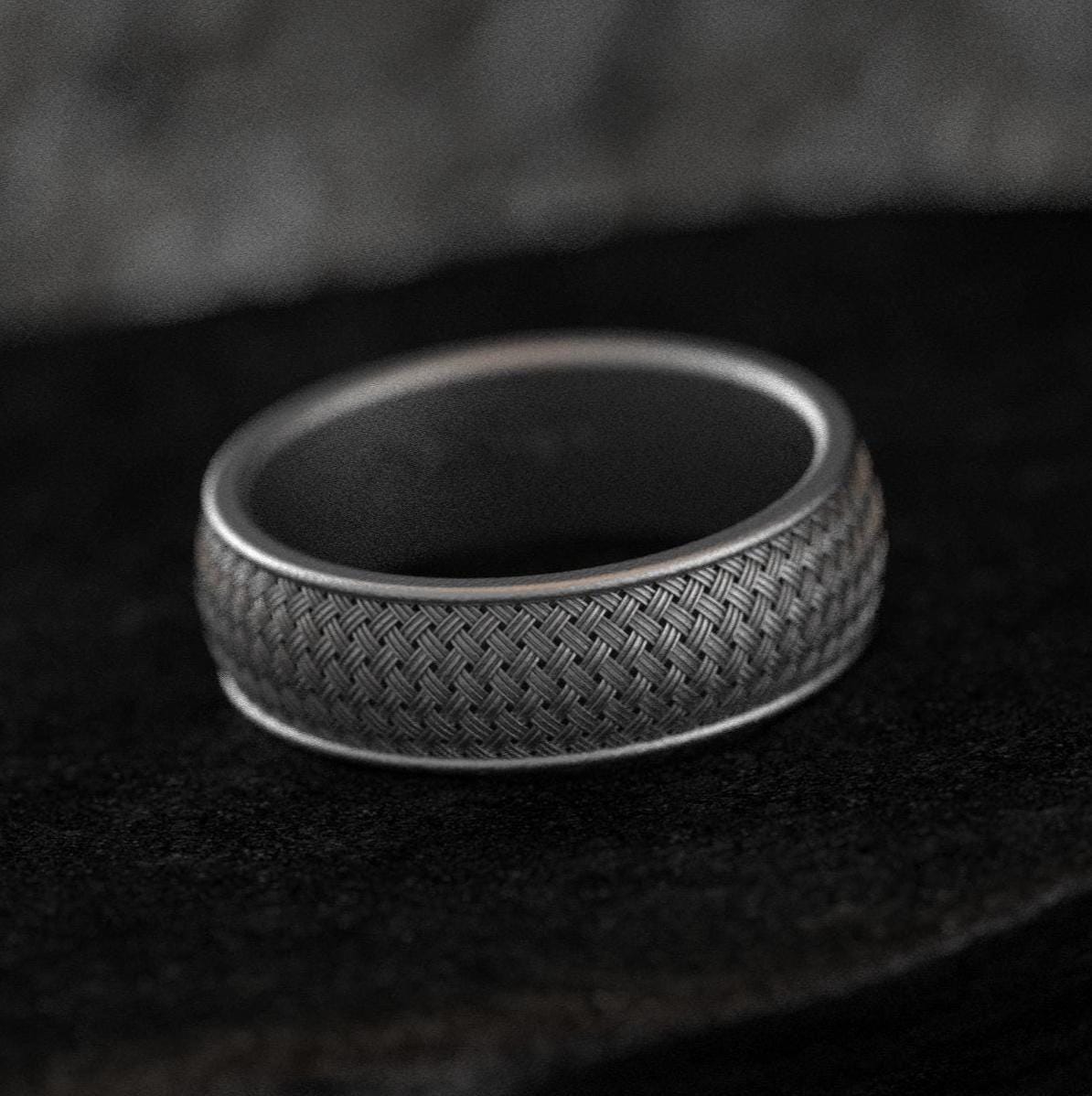 Braided Texture Band Ring – Men's Woven Design Wedding Ring – Sterling Silver, Gold, or Rose Gold Plated