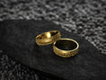 Load image into Gallery viewer, Luxurious gold textured rings for men and women, side by side