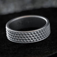 Load image into Gallery viewer, Matte oxidized silver wedding band with woven texture pattern