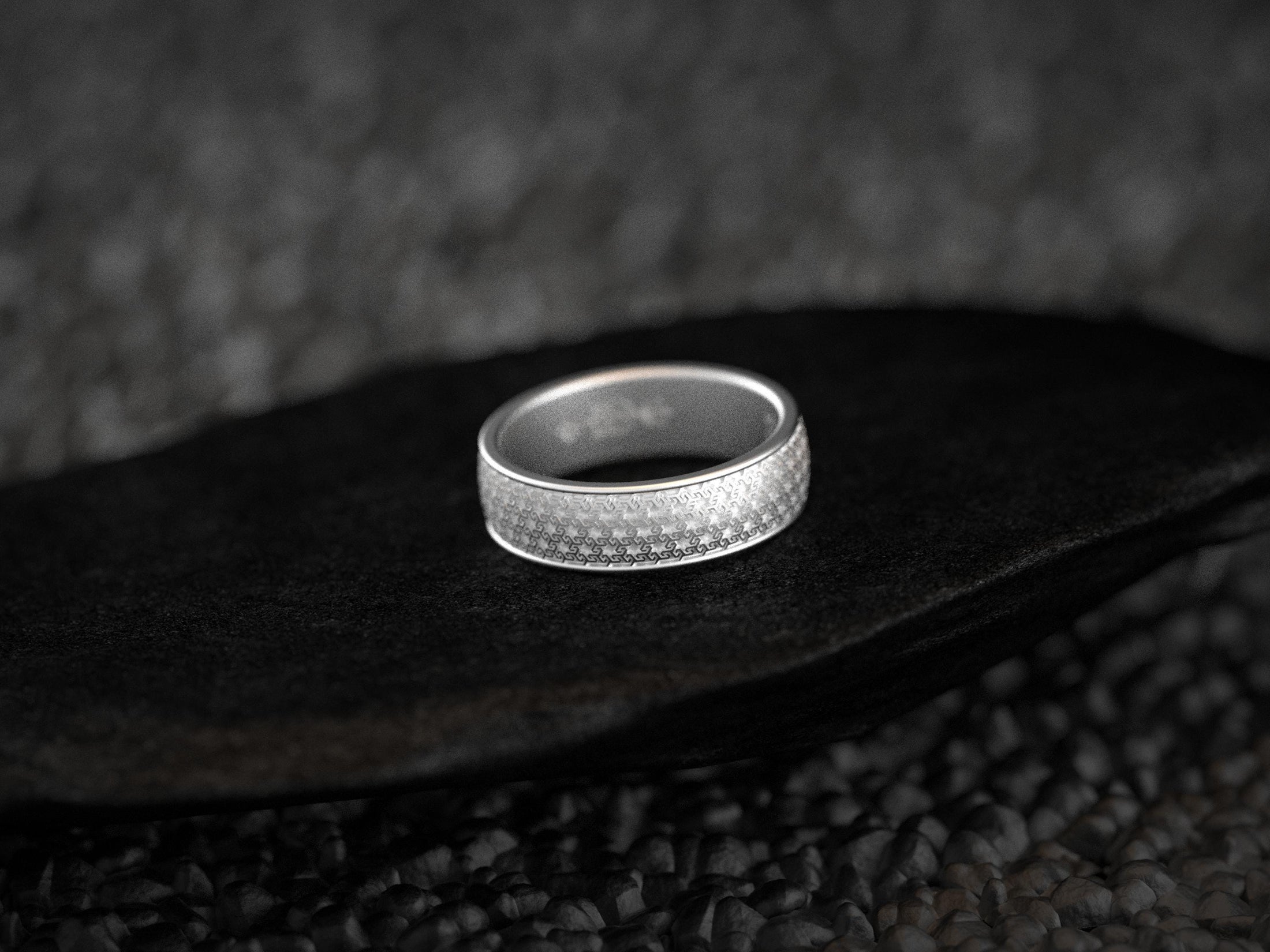 Bright silver Greek-inspired men’s ring with comfort fit