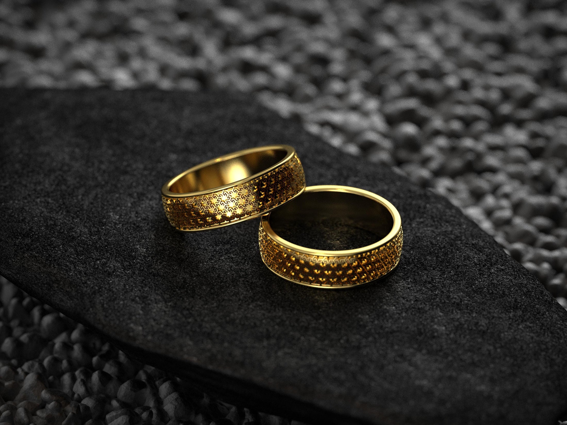 Gold-plated rings showcasing Greek pattern and smooth interior