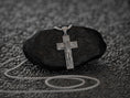 Bild in Galerie-Betrachter laden, Second angle of oxidized woman-on-cross pendant in dark silver tones,
