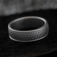 Load image into Gallery viewer, Oxidized silver wedding band with fine Greek key pattern