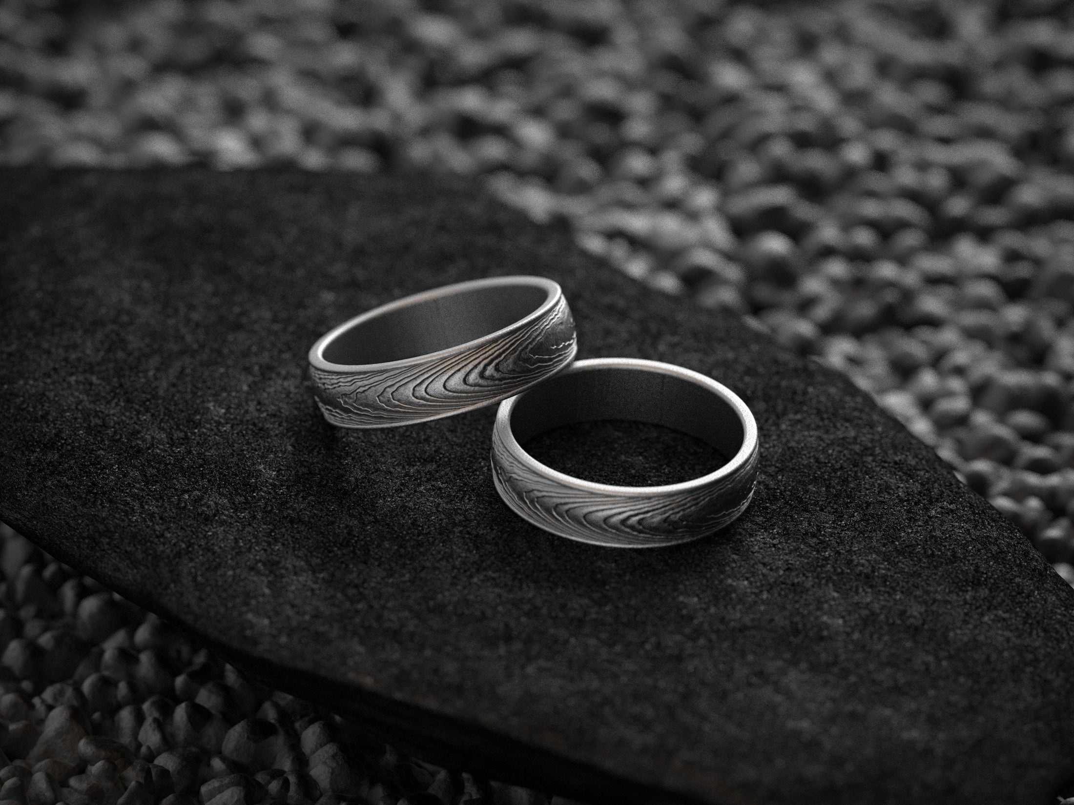 Oxidized matching couple rings with feather texture
