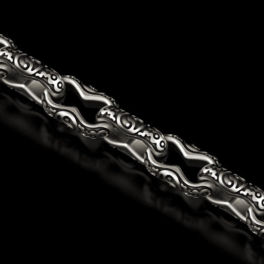 Oxidized silver antique pattern chain for men