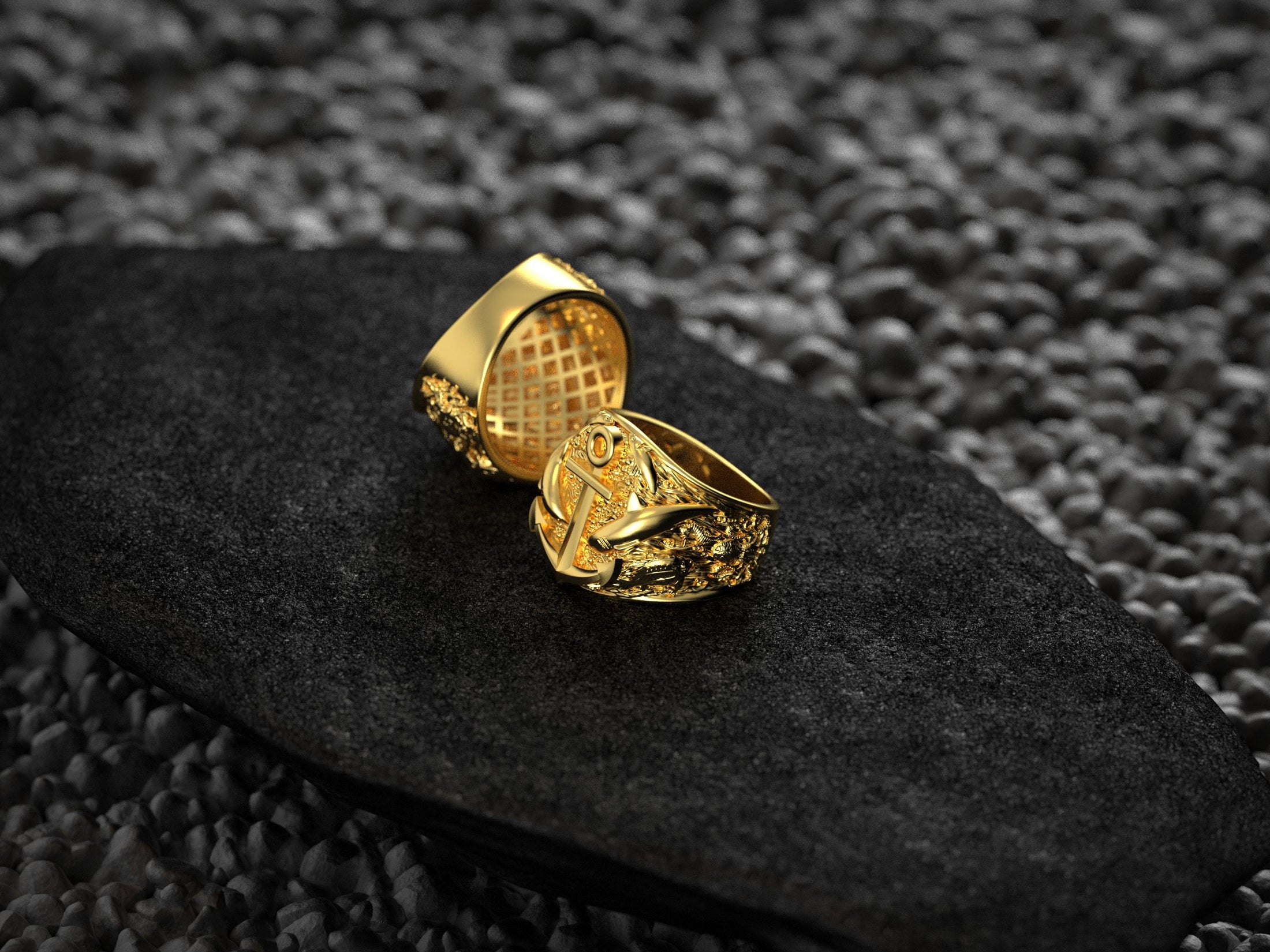 Interior view of gold-plated anchor ring band.