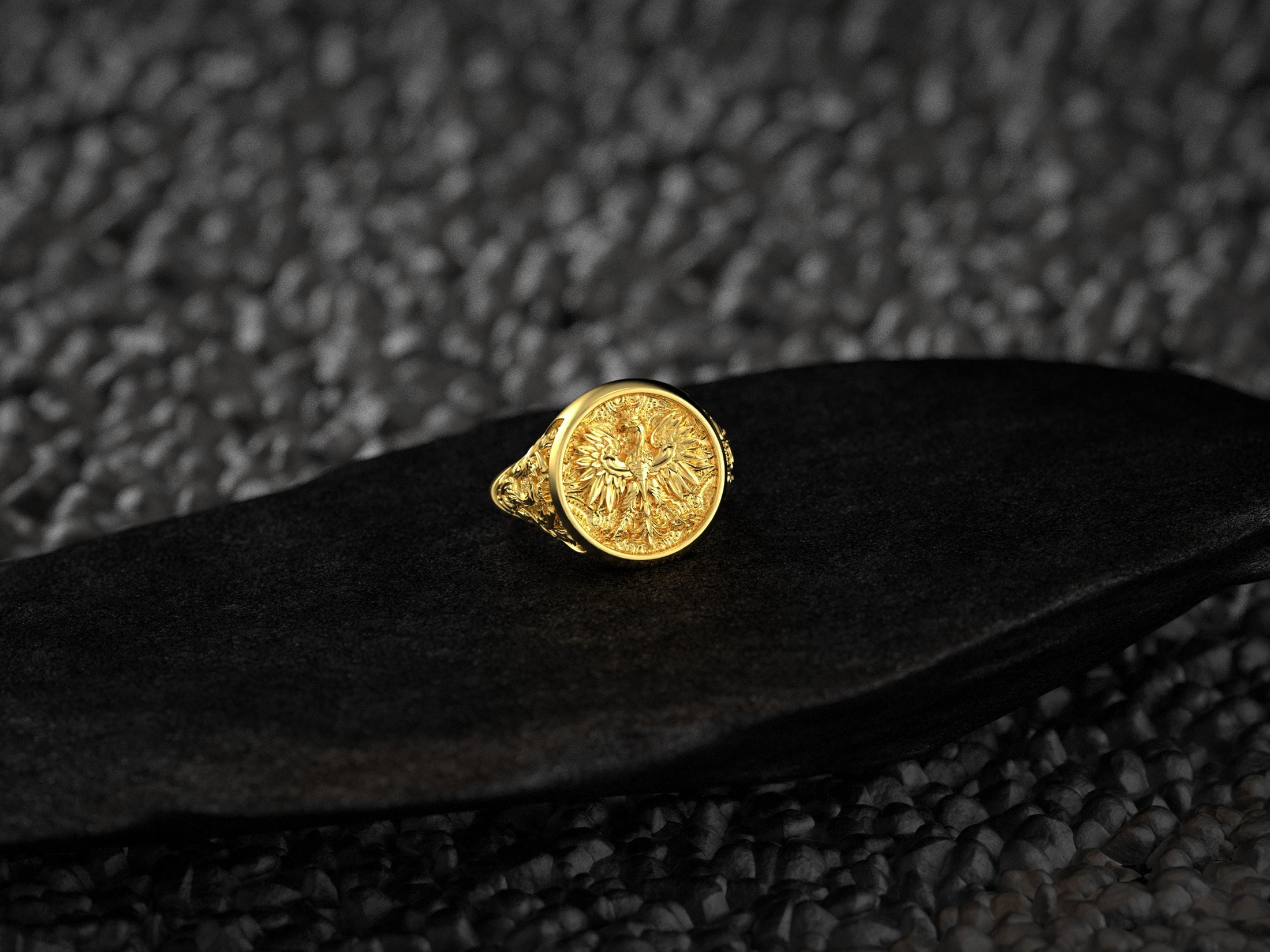 Gold plated Eagle Signet Ring with royal detailing and fine edges