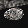 Load image into Gallery viewer, Oxidized Sterling Silver Templar Ring with “In Hoc Signo Vinces” engraving