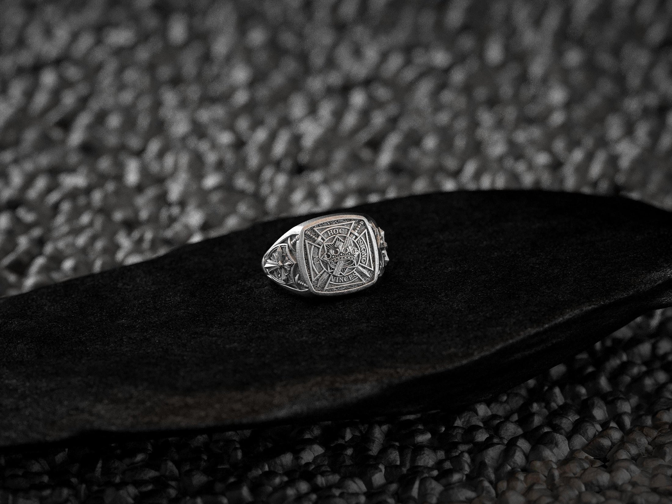 Oxidized Sterling Silver Templar Ring with “In Hoc Signo Vinces” engraving