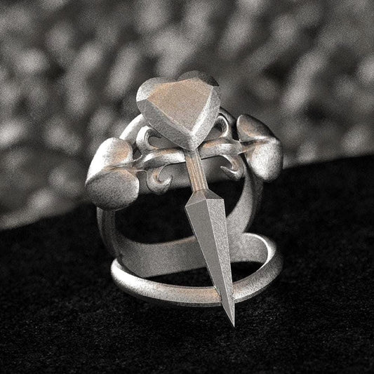 Heart Dagger Ring – Sterling Silver Love and Pain Statement Ring for Gothic, Romantic & Symbolic Jewelry Style
