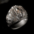 Load image into Gallery viewer, Giger Alien Skull Ring – Biomechanical Sci-Fi Gothic Jewelry in Sterling Silver