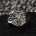 Load image into Gallery viewer, Sterling Silver Elephant Signet Ring on black textured background