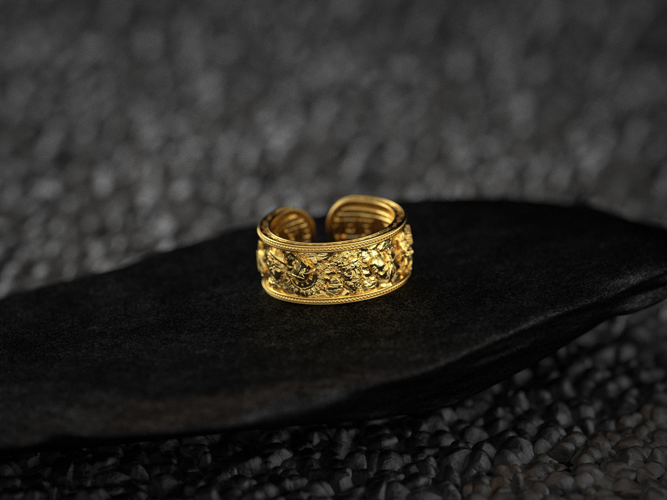 14K gold plated Hellenic band ring with divine scene