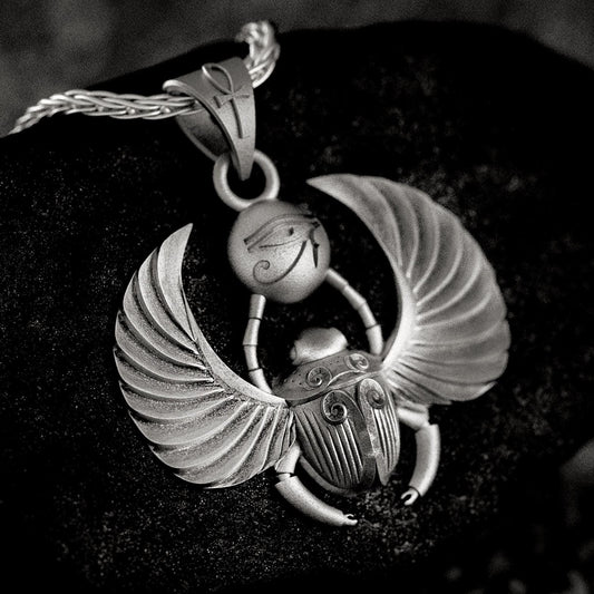 Scarab Horus Ancient Egypt Gift Jewelry Mens Silver Necklace Egyptian Unisex Winged Accessory Pendant Oxidized Gold Plated Beetle